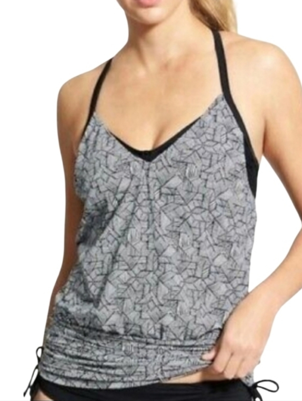 NEW! ATHLETA Black White Laguna Scrunch/Ruched Tankini Swimwear Top 34B/C.